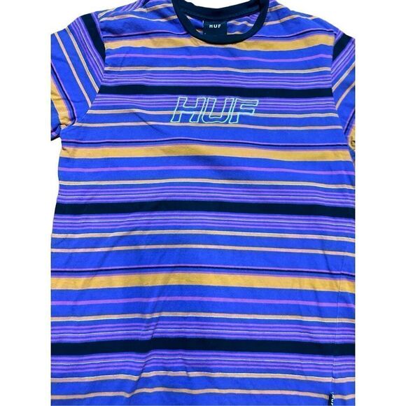HUF men’s purple yellow stripe shirt 90s vibes retro sz M - Picture 6 of 7